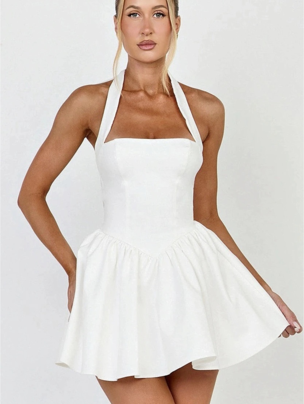 Showpo Helda White Halter Mini Dress Like New